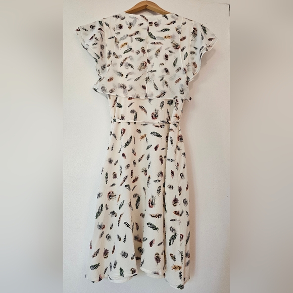 The Kooples Silk Dress Feather Print Flutter Sleeve White Size Small - Picture 4 of 7